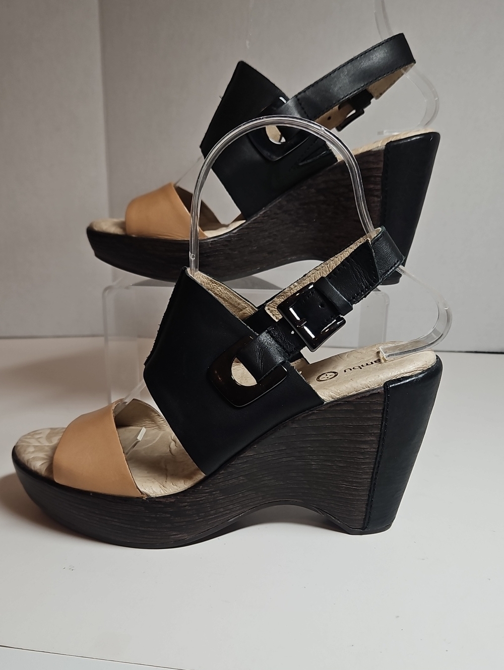 Jambu Black and Tan Wedge Sandals with Buckle